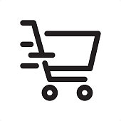 Shopping Cart — Professional outline black and white vector icon. 

72×72 pixel grid, outline stroke 4 px. Pixel Perfect Symbol!

Complete Single BW Icon board — https://www.istockphoto.com/collaboration/boards/FhkF7jLxQ0KXjZySpP-Wng