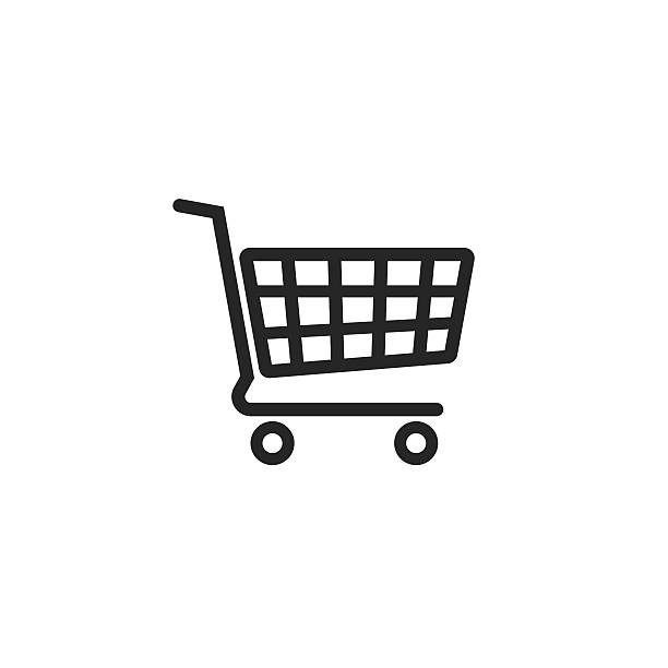Shopping cart vector icon, supermarket trolley pictogram Shopping cart vector icon, supermarket trolley pictogram, flat simple outline sign design, linear thin line illustration isolated on white background supermarket symbols stock illustrations