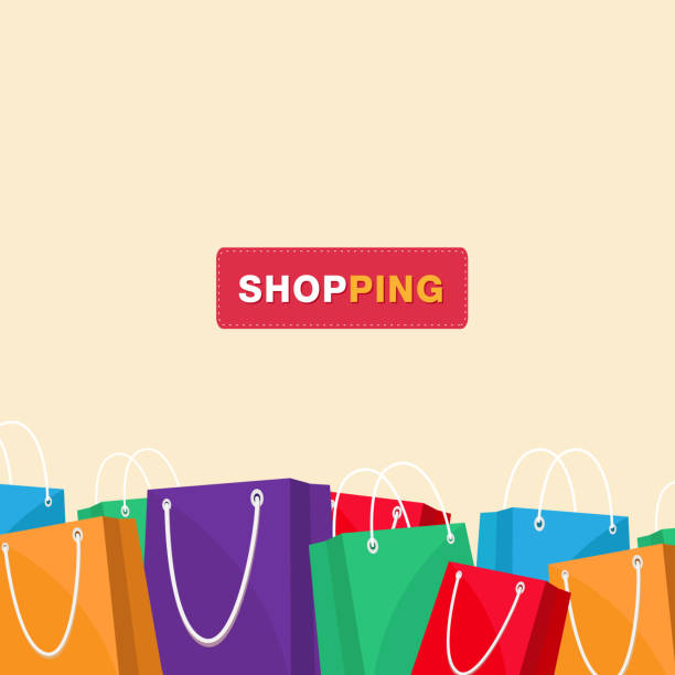 쇼핑 쇼핑 가방 다채로운 배경 벡터 이미지 - 쇼핑백 stock illustrations