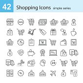 Vector shopping icon set. Simple series