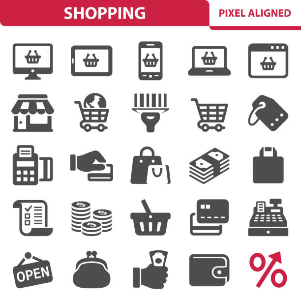 Shopping Icons Professional, pixel perfect icons, EPS 10 format. store symbols stock illustrations