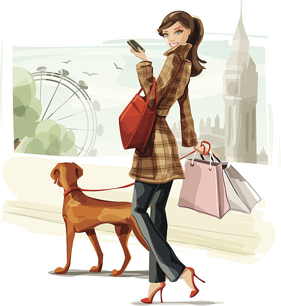 ロンドンのショッピング - 犬　少女点のイラスト素材／クリップアート素材／マンガ素材／アイコン素材