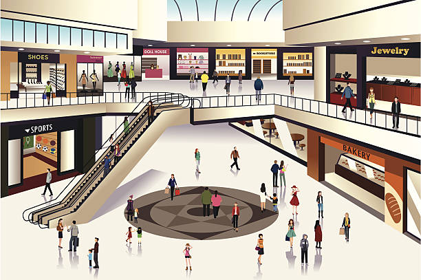 Shopping mall vector art illustration