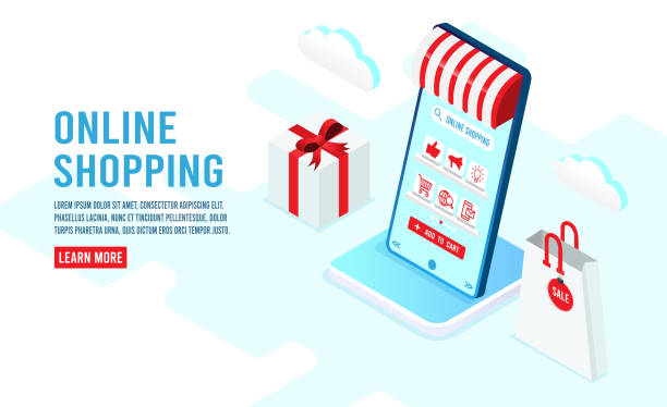 Shopping online process on smartphone. vector art illustration