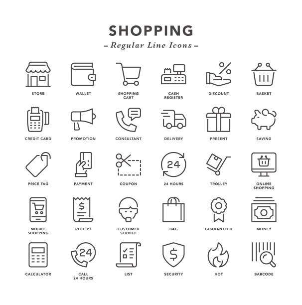 Shopping - Regular Line Icons Shopping - Regular Line Icons - Vector EPS 10 File, Pixel Perfect 30 Icons. store symbols stock illustrations