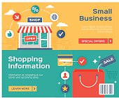 Small business, sale and shopping information concept banners. Space for your copy and content. EPS 10 file. Transparency effects used on highlight elements.