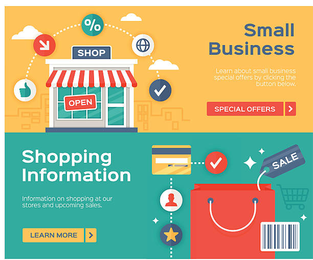 쇼핑 소규모 비즈니스 및 판매 정보 배너 - small business stock illustrations
