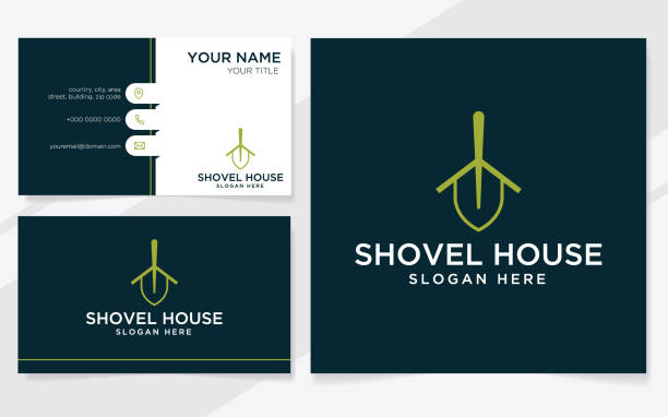 Shovel home logo suitable for company with business card template Shovel home logo suitable for company with business card template roofing business card stock illustrations