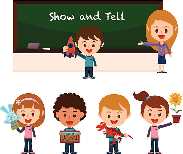 show and tell with school children - show and tell illustrations stock il.....