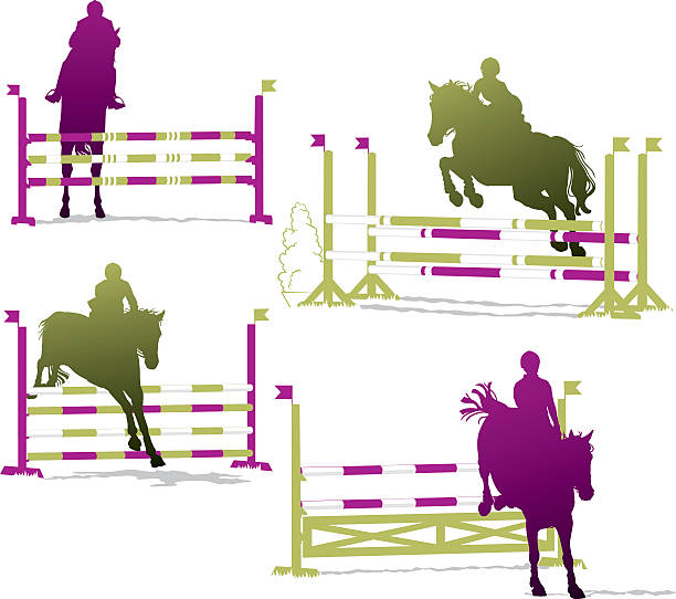 stockillustraties, clipart, cartoons en iconen met show jumping horses silhouettes - jumping