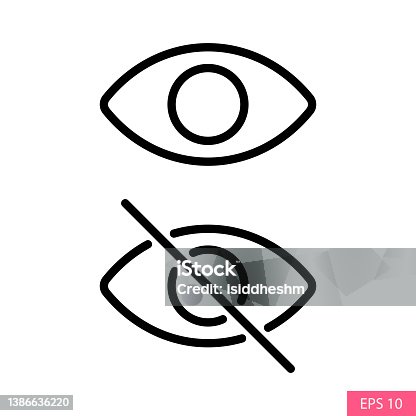 istock Show Password and Hide Password vector icons in line style design for website design, app, UI, isolated on white background. Editable stroke. EPS 10 vector illustration. 1386636220