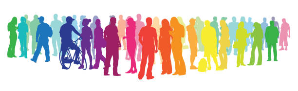 Show Your Colors Crowd Very large crowd of young people in brightly colored silhouettes businessman borders stock illustrations