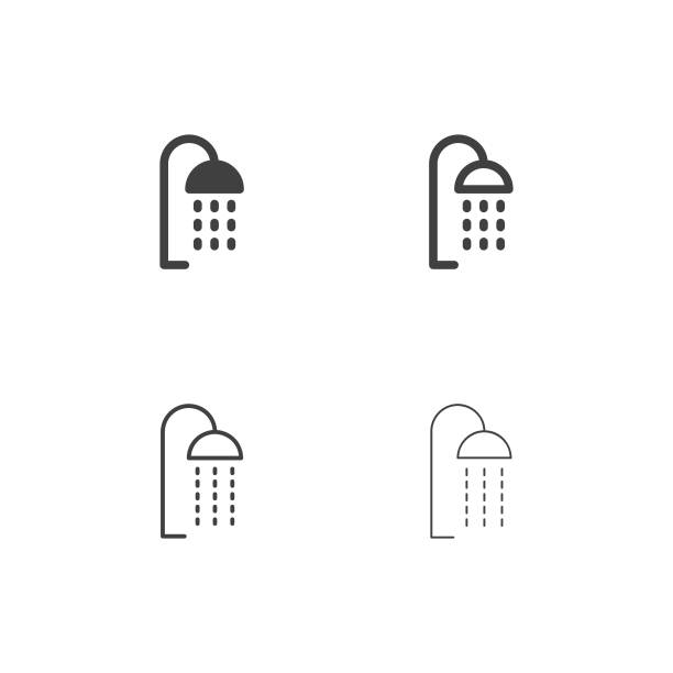 illustrazioni stock, clip art, cartoni animati e icone di tendenza di icone del soffione della doccia - serie multi - doccia
