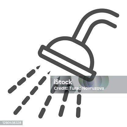 istock Shower line icon, Gym concept, Douche with water drops sign on white background, shower spray icon in outline style for mobile concept and web design. Vector graphics. 1280438328