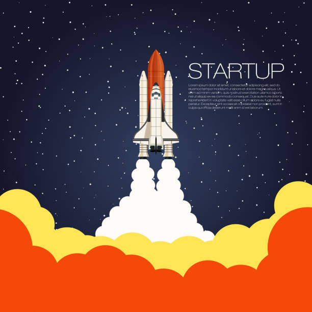Shuttle Launch. Spaceship and space background. Projects template for business Space shuttle Launch. Spaceship and space background. Projects template for business space shuttle stock illustrations