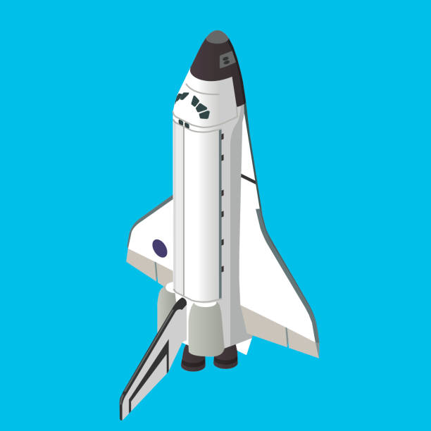shuttle isometric space shuttle with no contour lines in blue background. space shuttle stock illustrations