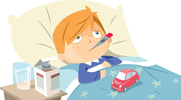 Sick child in bed Sick child in bed pain clipart stock illustrations