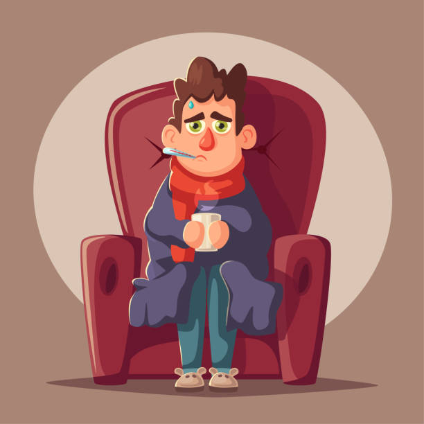 Sick man. Unhappy character. Vector cartoon illustration vector art illustration