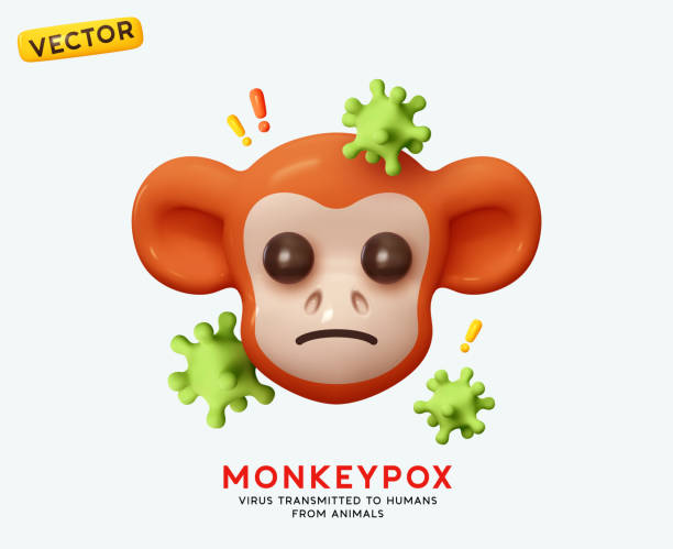 ilustraciones, imágenes clip art, dibujos animados e iconos de stock de mono enfermo con virus de la viruela. la viruela del mono es una enfermedad infecciosa rara de animales y humanos. virus de la familia de los poxvirus. concepto creativo realista en 3d. ilustración vectorial - monkeypox vaccine