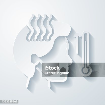 istock Sick person with fever. Icon with paper cut effect on blank background 1323335869