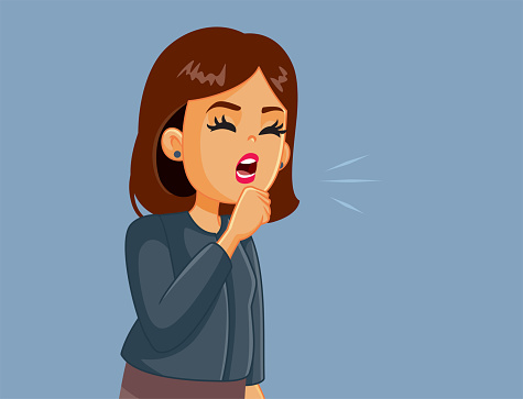 Sick Young Woman Coughing Vector Cartoon Illustration