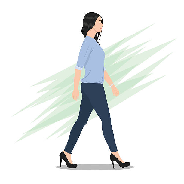 bildbanksillustrationer, clip art samt tecknat material och ikoner med side view of a beautiful woman walking - woman walking