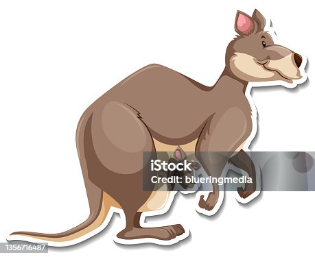 istock Side view of kangaroo cartoon character sticker 1356716487