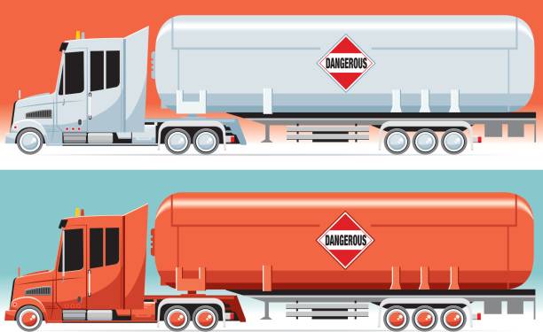 seite ansicht tankwagen - oil lkw autobahn stock-grafiken, -clipart, -cartoons und -symbole