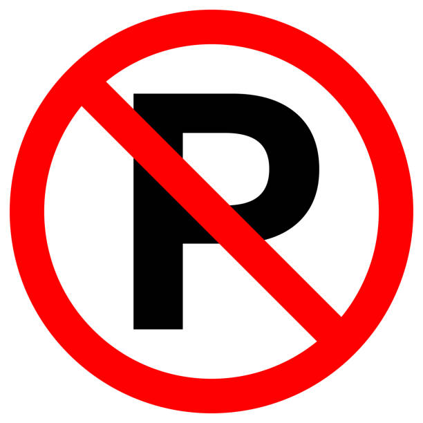 illustrazioni stock, clip art, cartoni animati e icone di tendenza di nessun cartello parking in cerchio rosso attraversato. vettore - no