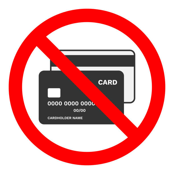cash nur zeichen. keine kreditkarten akzeptiert. bank-card-symbol rot durchgestrichenen kreis. vektor - spielkarten tabu vektor stock-grafiken, -clipart, -cartoons und -symbole