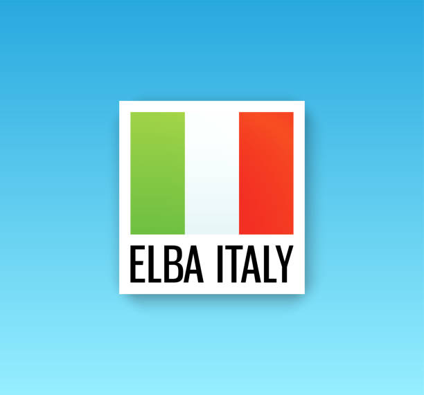 illustrazioni stock, clip art, cartoni animati e icone di tendenza di bandiera segno d'italia con didascalia - elba italia - isola d'elba