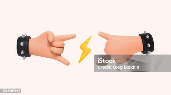 istock Sign of the horns ui hero character. Rock festival music sign two hands gesture isolated 3d cartoon illustration. Heavy metal isolated arm. 1368101942