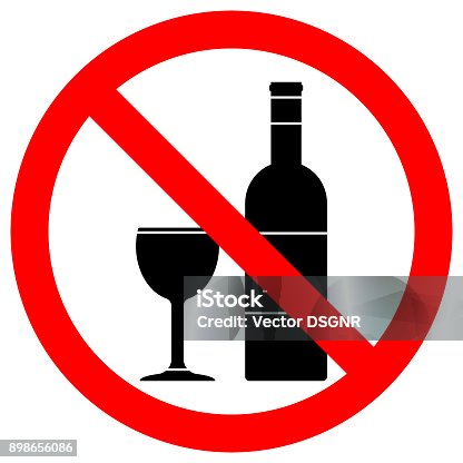 istock NO ALCOHOL sign. Wine bottle and cup icons in crossed out red circle. Vector 898656086