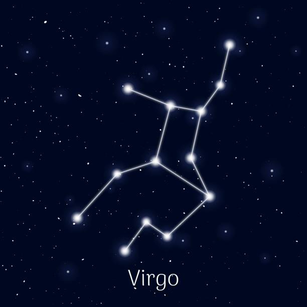 Sign zodiac virgo, night sky background, realistic Sign zodiac virgo, night sky background, realistic. Astrological symbol of faithfulness, order and introvertism. Vector illustration of ancient sacral theme virgo stock illustrations