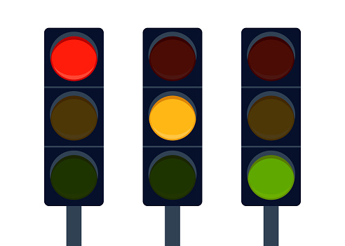 Signal traffic light on road, change signal stoplight. Direction, control, regulation transport and pedestrian. Vector illustration