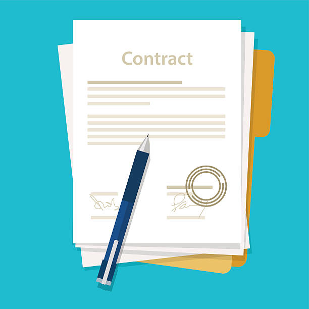 signed paper deal contract icon agreement  pen on desk  flat signed paper deal contract icon agreement  pen on desk  flat business illustration vector drawing contract stock illustrations