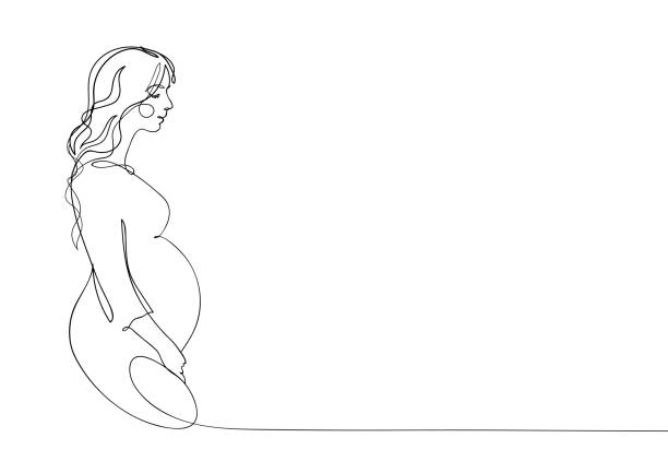 Silhouette and profile of a pregnant woman, one line drawing. Pregnancy minimalist sketch, mom with tummy side view. Aesthetic vector illustration in modern graphic design. Silhouette and profile of a pregnant woman, one line drawing. Pregnancy minimalist sketch, mom with tummy side view. Aesthetic vector illustration in modern graphic design mother silhouettes stock illustrations