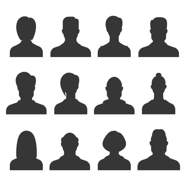 ilustraciones, imágenes clip art, dibujos animados e iconos de stock de conjunto de avatares de silhouette. persona avatares oficina perfiles profesionales anónimos cabezas femeninas masculinas rostros retratos iconos vectoriales - recortable
