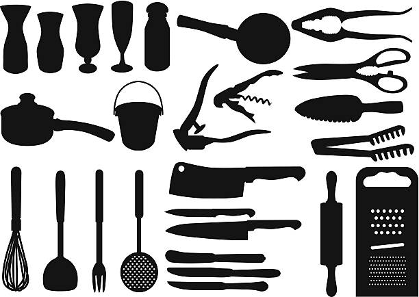 Silhouette - Bakeware, Baking, cooking tools (Set#4) A set of cooking utensils grater utensil stock illustrations