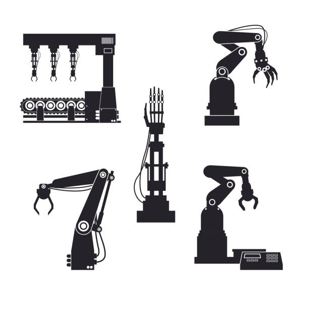 silhouette collection mechanical robotic industrial equipment silhouette collection mechanical robotic industrial equipment vector illustration eps 10 robot silhouettes stock illustrations