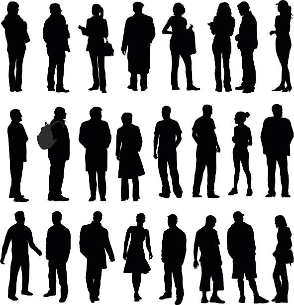 Silhouette Collection Of Various Adults A vector silhouette illustration of three lines of people including young adults, mature adults, seniros, men, and women. selfie silhouettes stock illustrations