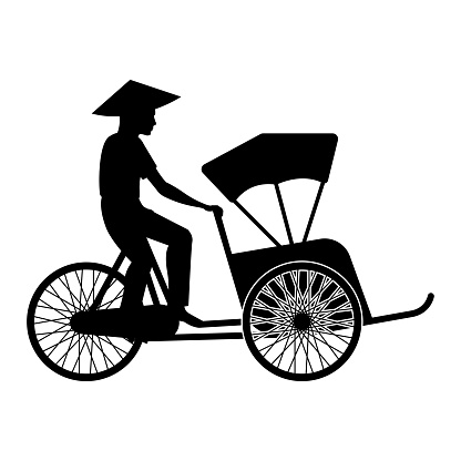 silhouette design of Vietnamese man ride taxi