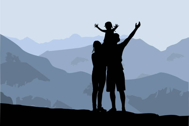 Silhouette family of mountains in the background. Silhouette family of mountains in the background. family silhouettes stock illustrations