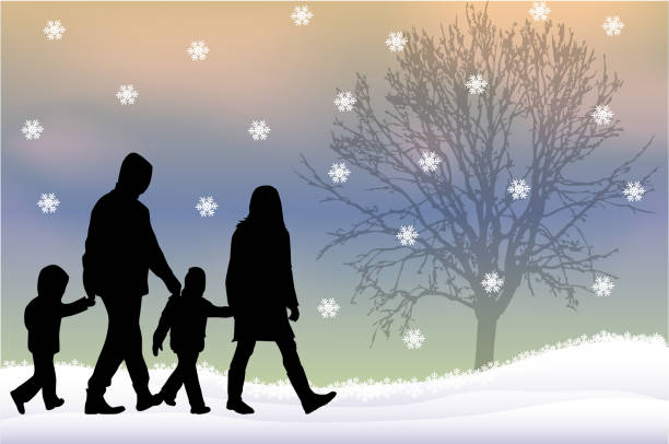 Silhouette family of winter. Silhouette family of winter. winter silhouettes stock illustrations