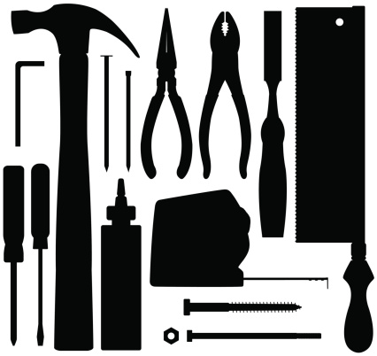 Silhouette illustrations of various tools