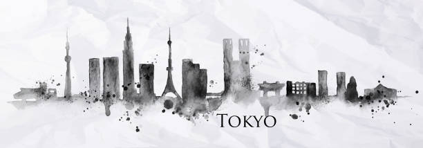 東京のシルエットは、インク - 東京　ビル点のイラスト素材／クリップアート素材／マンガ素材／アイコン素材