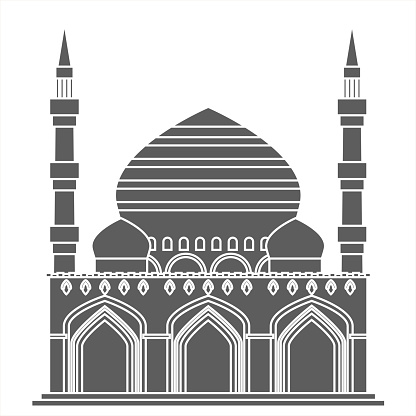 Silhouette islam traditional architecture muslim mosque house building religious design flat vector illustration