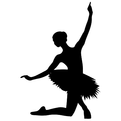 silhouette of a ballerina performing exercises, black drawing on a white background