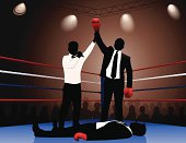 A businessman beats his opponent in the boxing ring. Files included – jpg, ai (version 8 and CS3), svg, and eps (version 8)