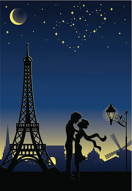 ilustrações de stock, clip art, desenhos animados e ícones de silhueta de um casal em paris. - paris night